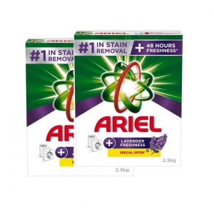 Ariel Automatic Lavender Laundry Detergent Powder, Number 1 in Stain Removal with 48 Hours of Freshness, 2x2.5Kg