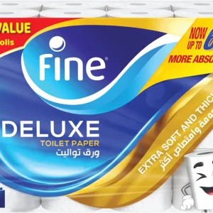 Fine Deluxe Toilet Paper 3 Ply, 24 Rolls x 140 Sheets, Highly Absorbent Toilet Roll, Premium Feel Softness Bathroom Tissue Roll, Sterilized for Germ Protection, Maximum Tissue Thickness