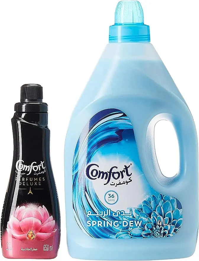 Comfort Fabric Softener Spring Dew + Comfort Concentrated Fabric Softener Iris & Jasmine, 4 Litre + 650 ml