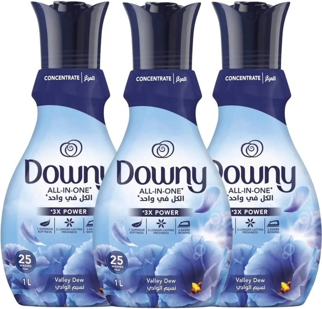Downy Fabric Softener , All-in-One, Valley Dew Scent, 1L x 3