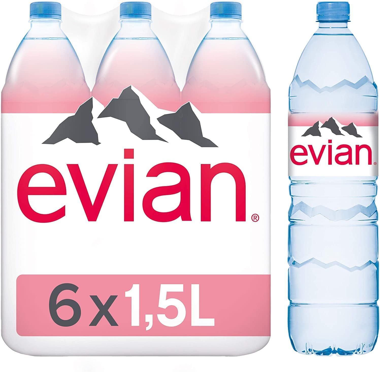 Evian Mineral Water Naturally Filtered Bottled Drinking Water 1.5L Crafted by Nature Case of 6 x 1.5L