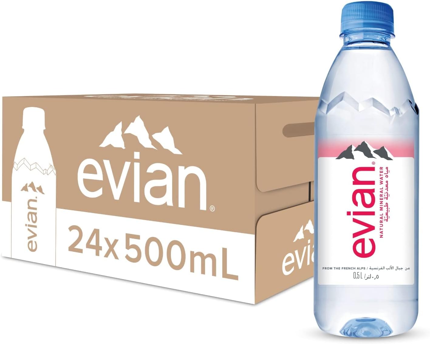 Evian Mineral Water Naturally Filtered Drinking Water Case of 24 x 500ml Evian Water Bottles