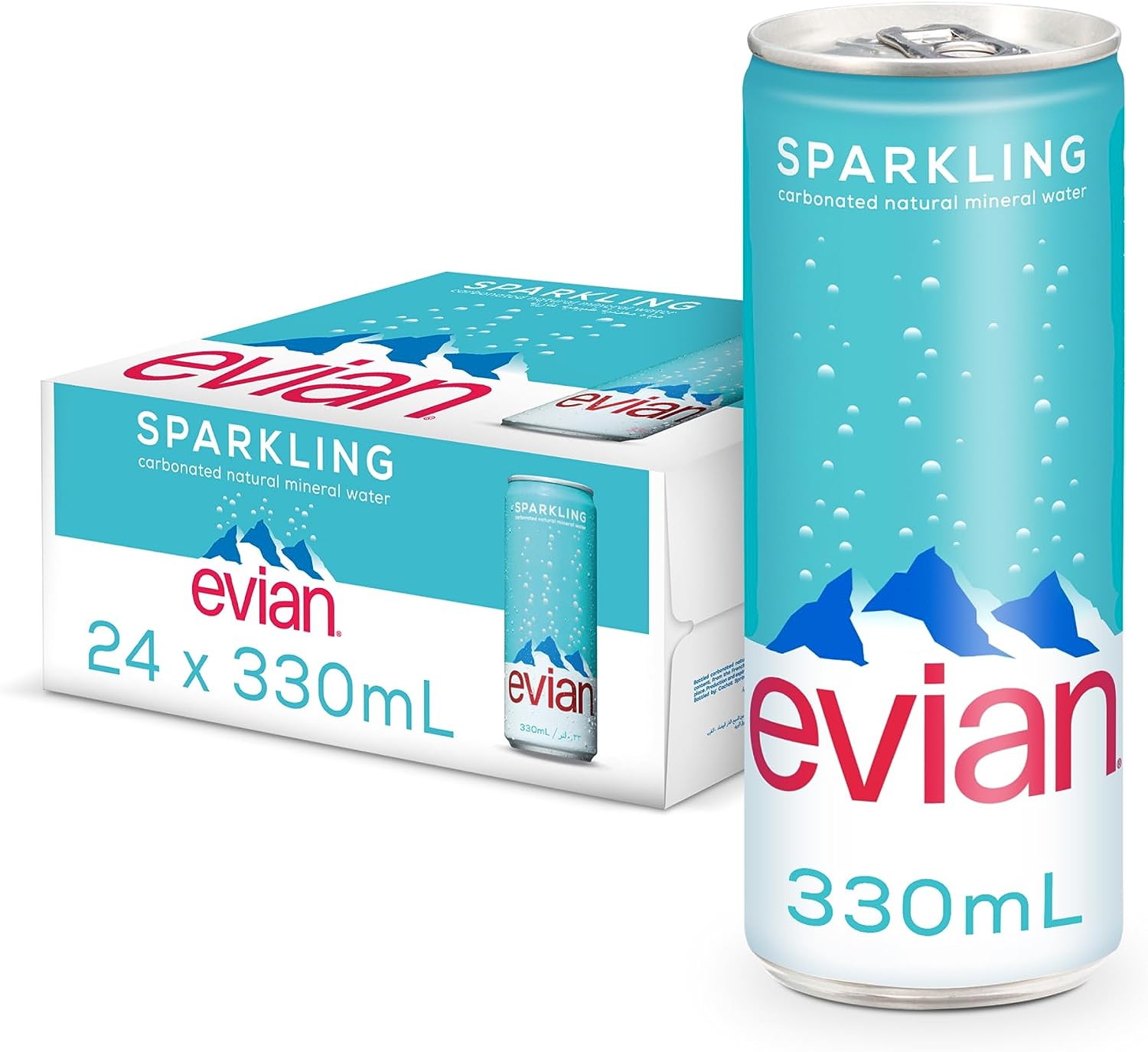 Evian Sparkling Drinking Water Cans Awaken Your Senses with Maximum Hydration 24x330ml