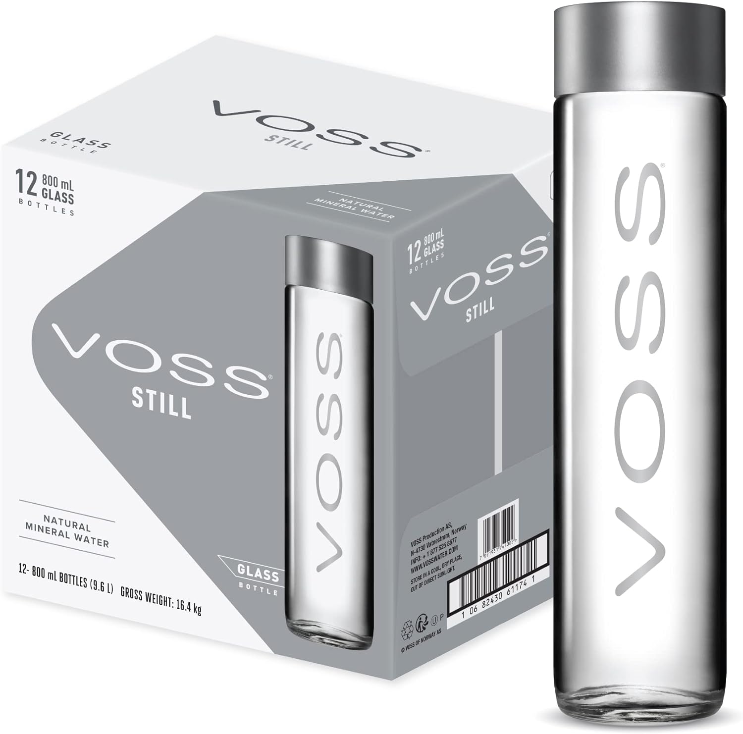 Voss Natural Mineral Water 800ml X12 Still Glass Bottles