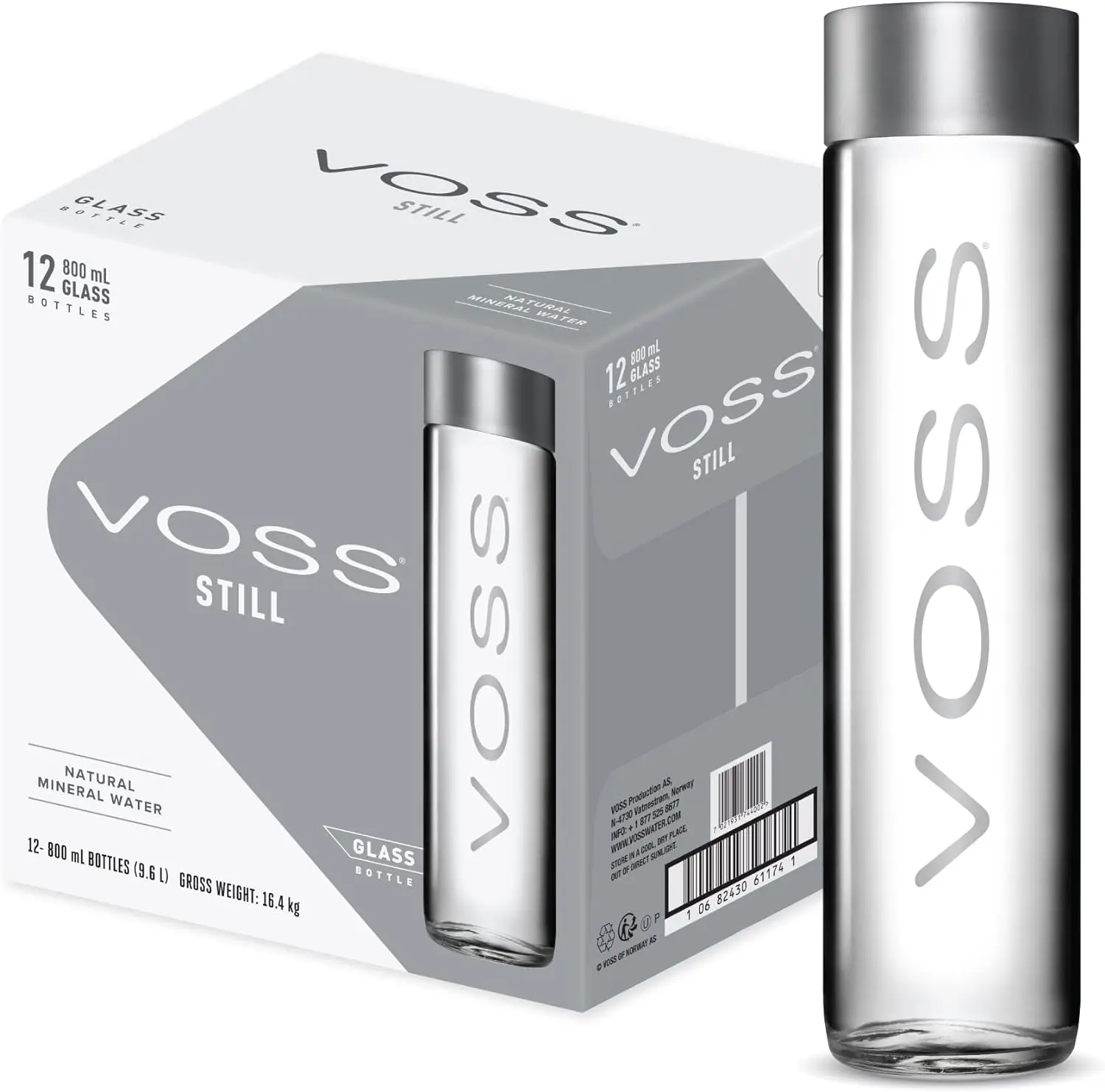 Voss Natural Mineral Water 800ml X12 Still Glass Bottles