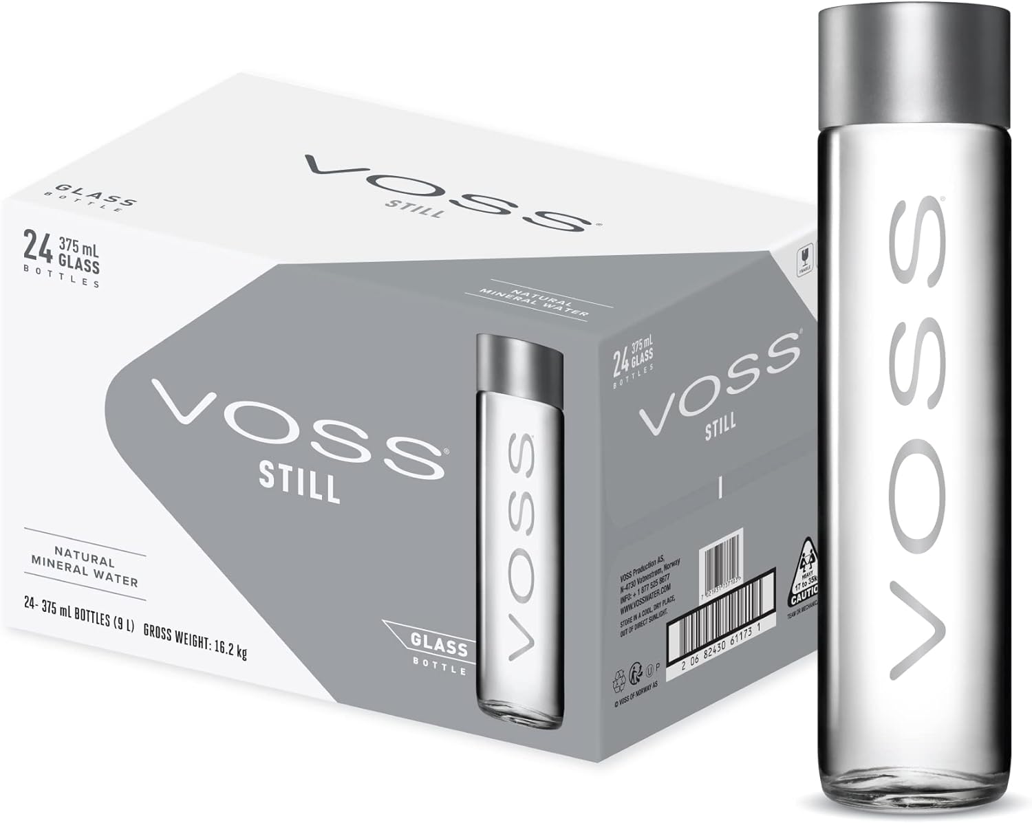 Voss Still Glass Bottle 375 ml Pack Of 24