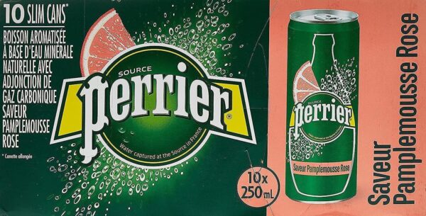 Perrier Sparkling Mineral Water With Natural Pink Grapefruit Flavor Slim Can 10 X 250 ml