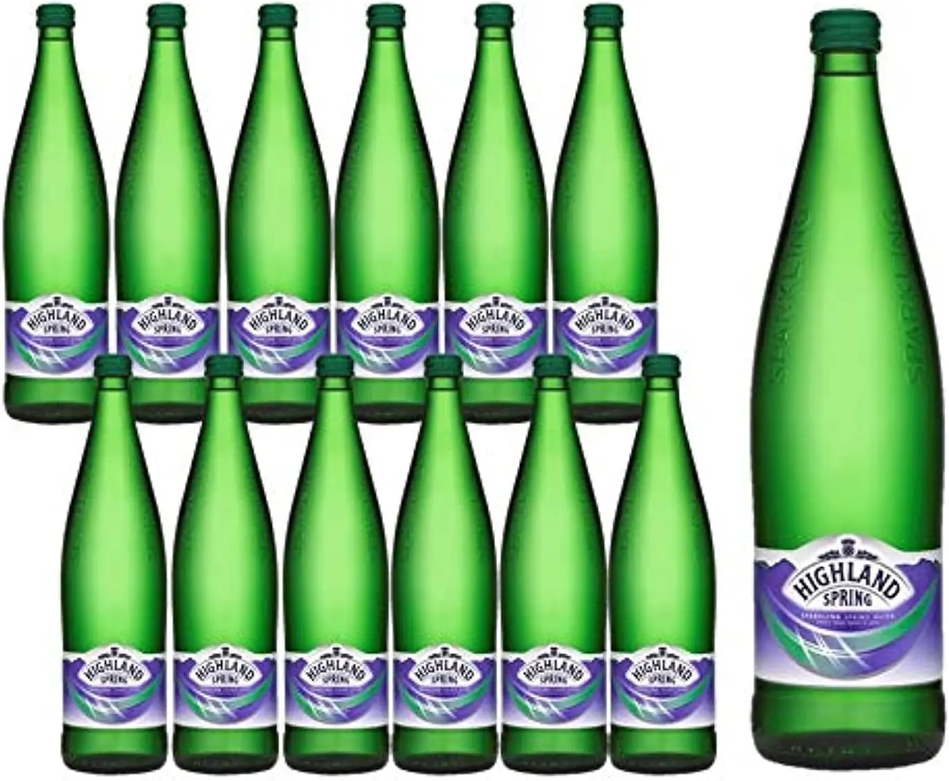 Highland Spring Sparkling Water in Glass Bottle 750ml - Pack of 12