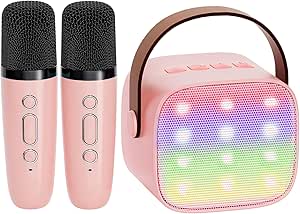 YLL Mini Karaoke Machine for Kids Adults, Portable Bluetooth Speaker with 2 Wireless Microphones,18 Pre-Loaded Songs Toys Birthday Gifts for Girls 4, 5, 6, 7, 8+ Years Old Toddler Teens - MULTICOLOR