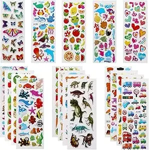 Mumoo Bear 3D Stickers for Kids Puffy Stickers 550+ Children Stickers 22 Variety Sheets for Rewarding Gifts Scrapbooking Including Animals, Fish, Dinosaurs, Numbers, Fruits, Trucks, Butterfly and More