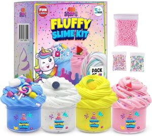 4USTORE 400ML Butter Slime Kit for Kids, Girls & Boys - Non-Sticky, Scented, Soft & Glossy to Make Your Own Cloud Slime – Stress Relief Party Favors & Great Gift Idea, 4 Bottles (100ml Per Bottle)